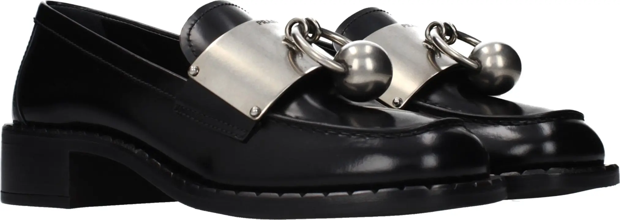 Black Leather Slip-On Loafers Prada