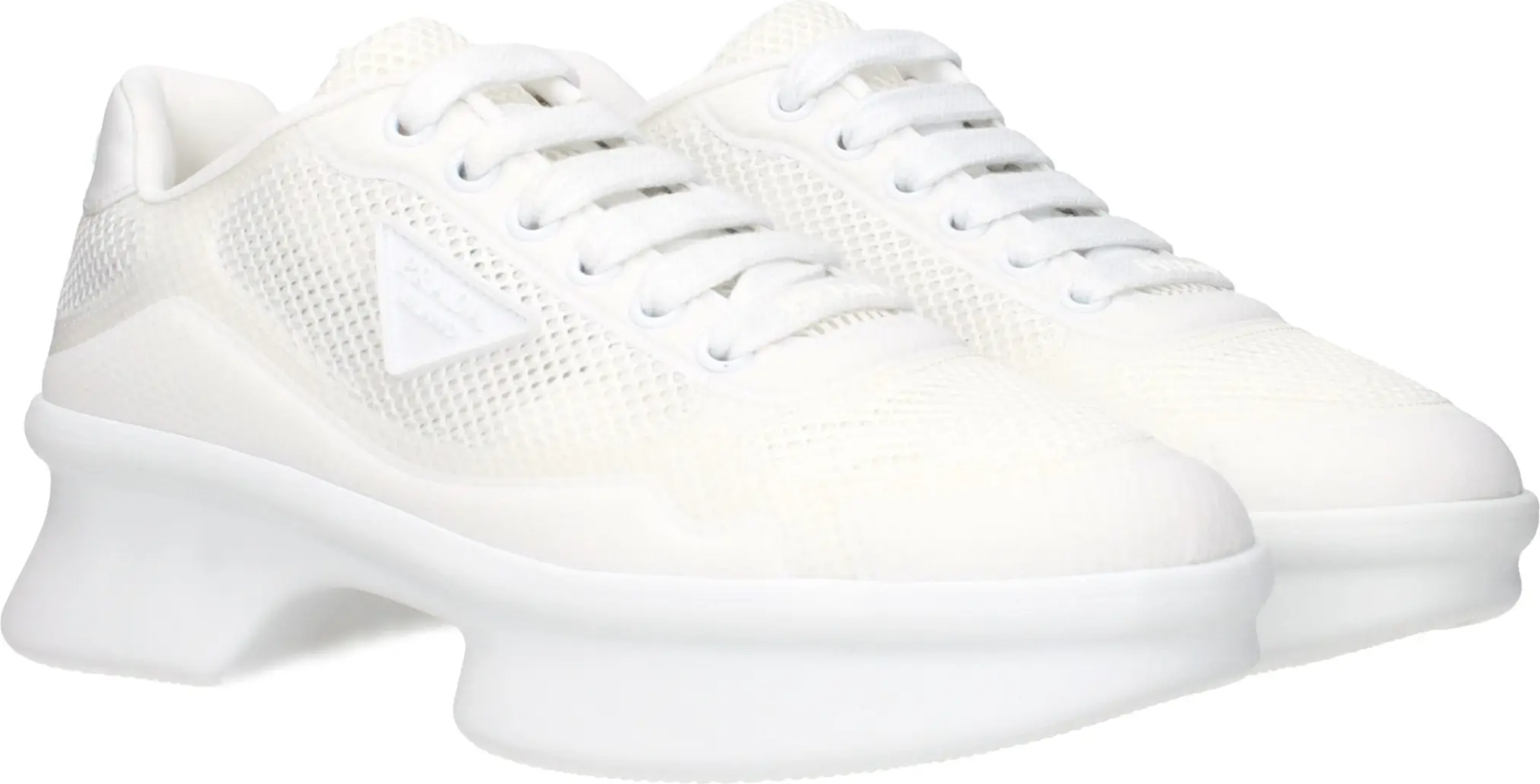 White Fabric Athletic Sneakers Prada