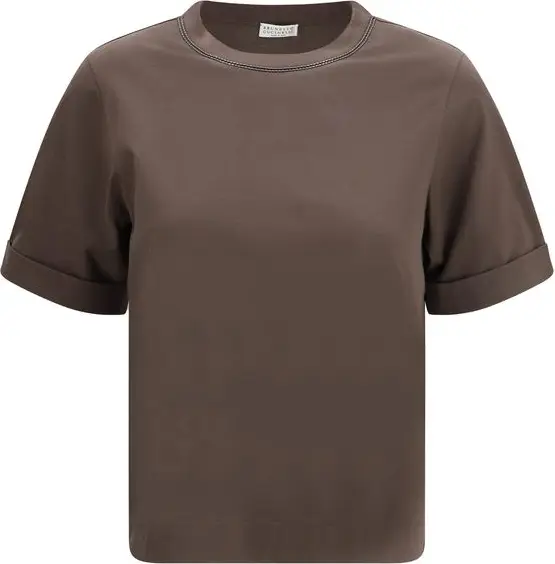 T-Shirt Brunello Cucinelli Коричневая хлопковая футболка