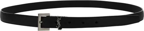 Ремень Saint Laurent Черный из ягненка Ovis Aries Aries Тонкий ремень