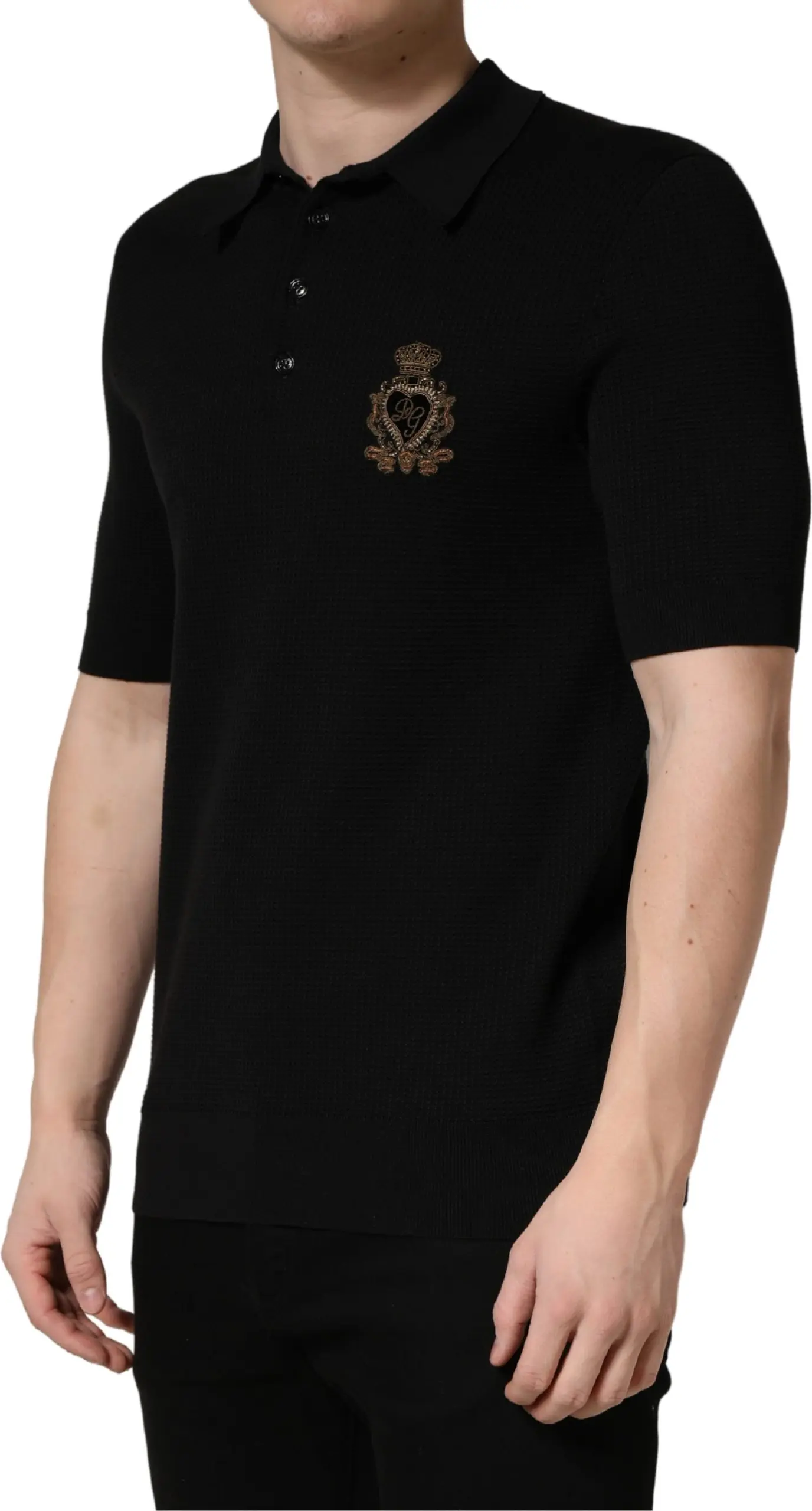 Polo T-shirt Dolce & Gabbana Black Heraldic Crest Patch Silk