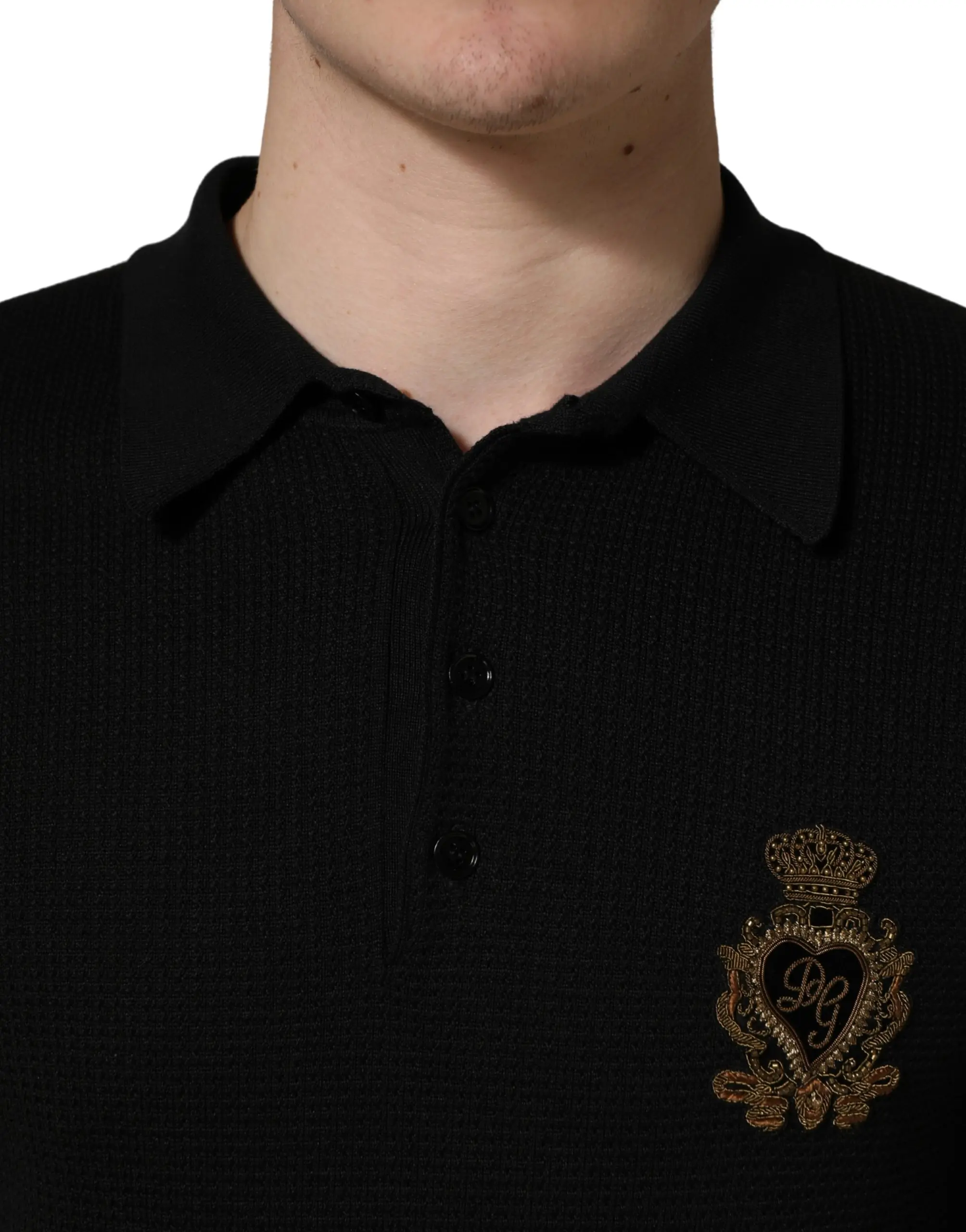 Polo T-shirt Dolce & Gabbana Black Heraldic Crest Patch Silk