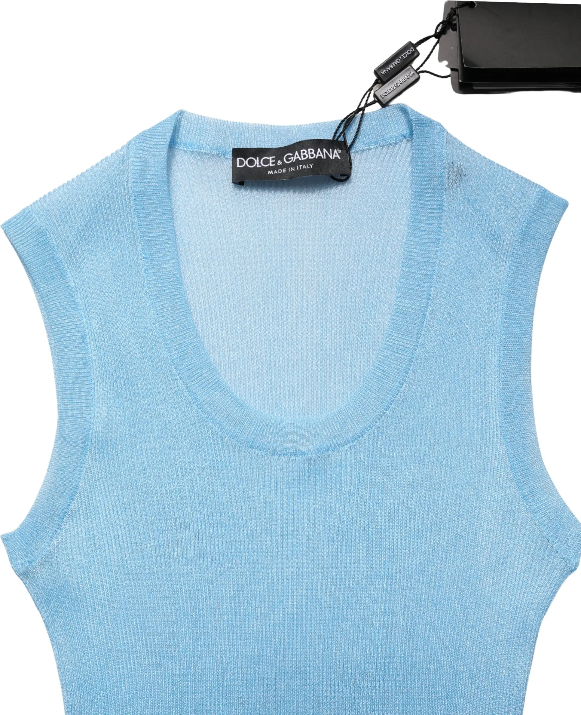 Blue Semi Sheer Ribbed Sleeveless Tank Top Dolce & Gabbana