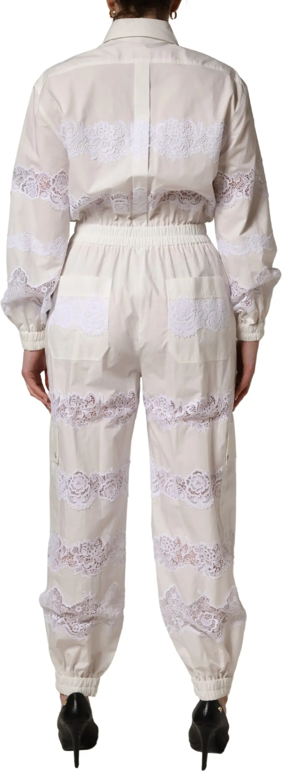 Jumpsuit Dolce & Gabbana White Cotton Lace Trim Long Sleeves Jumpsuit