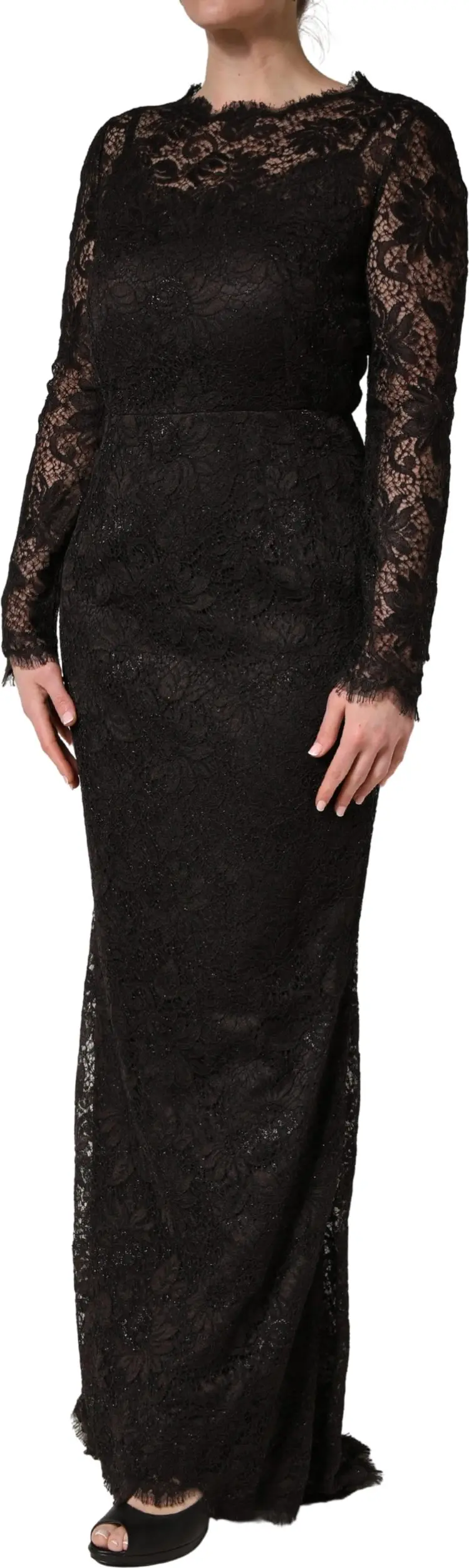Dress Dolce & Gabbana Black Floral Lace Sheath Long Maxi Dress