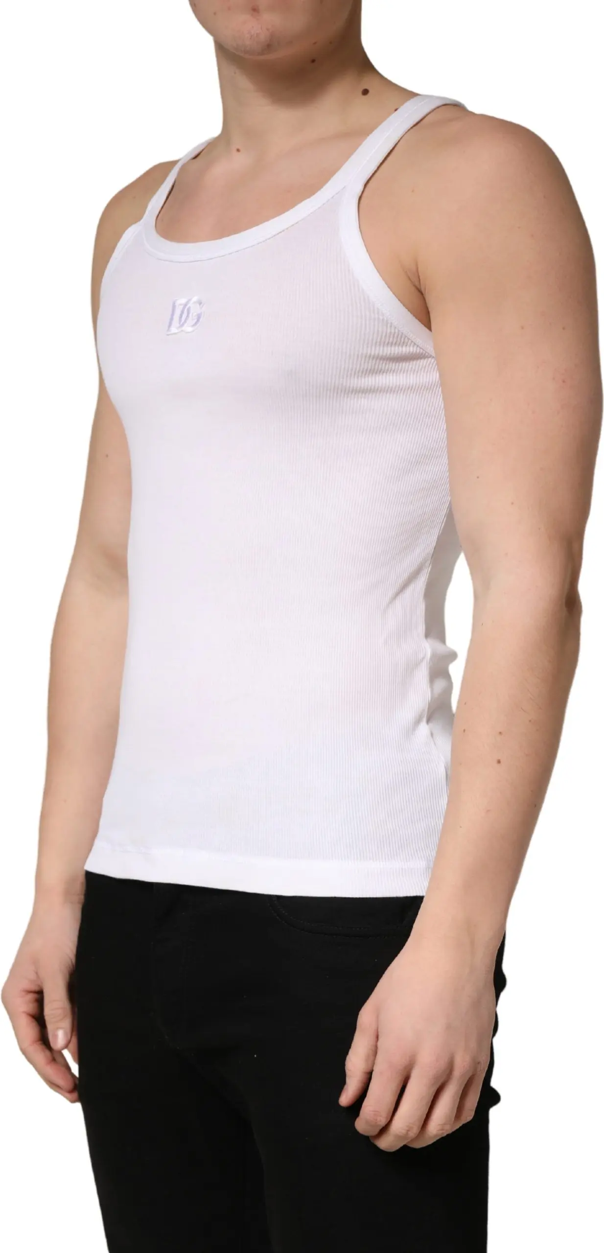 White Ribbed Cotton Sleeveless Tank T-shirt Dolce & Gabbana
