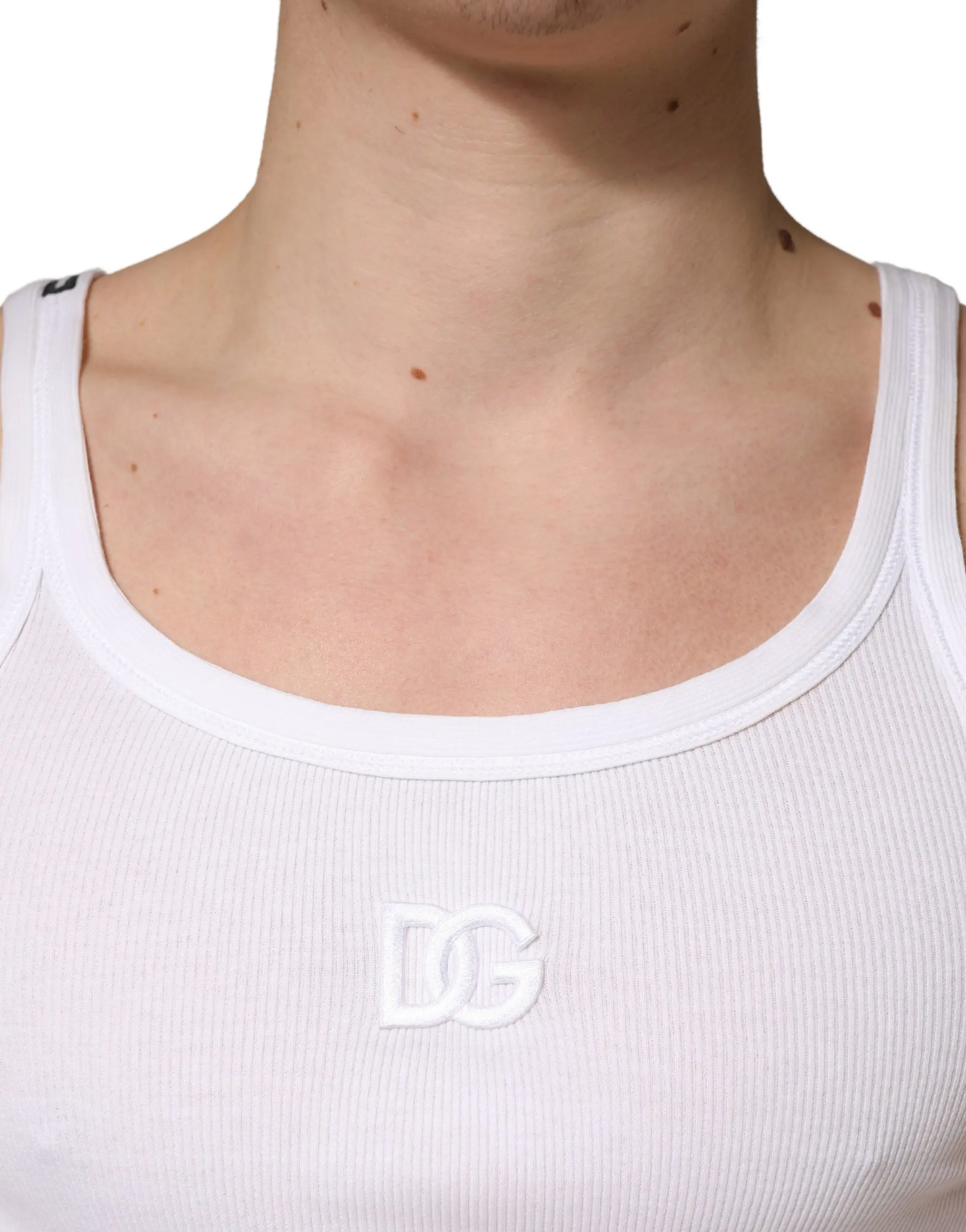 White Ribbed Cotton Sleeveless Tank T-shirt Dolce & Gabbana