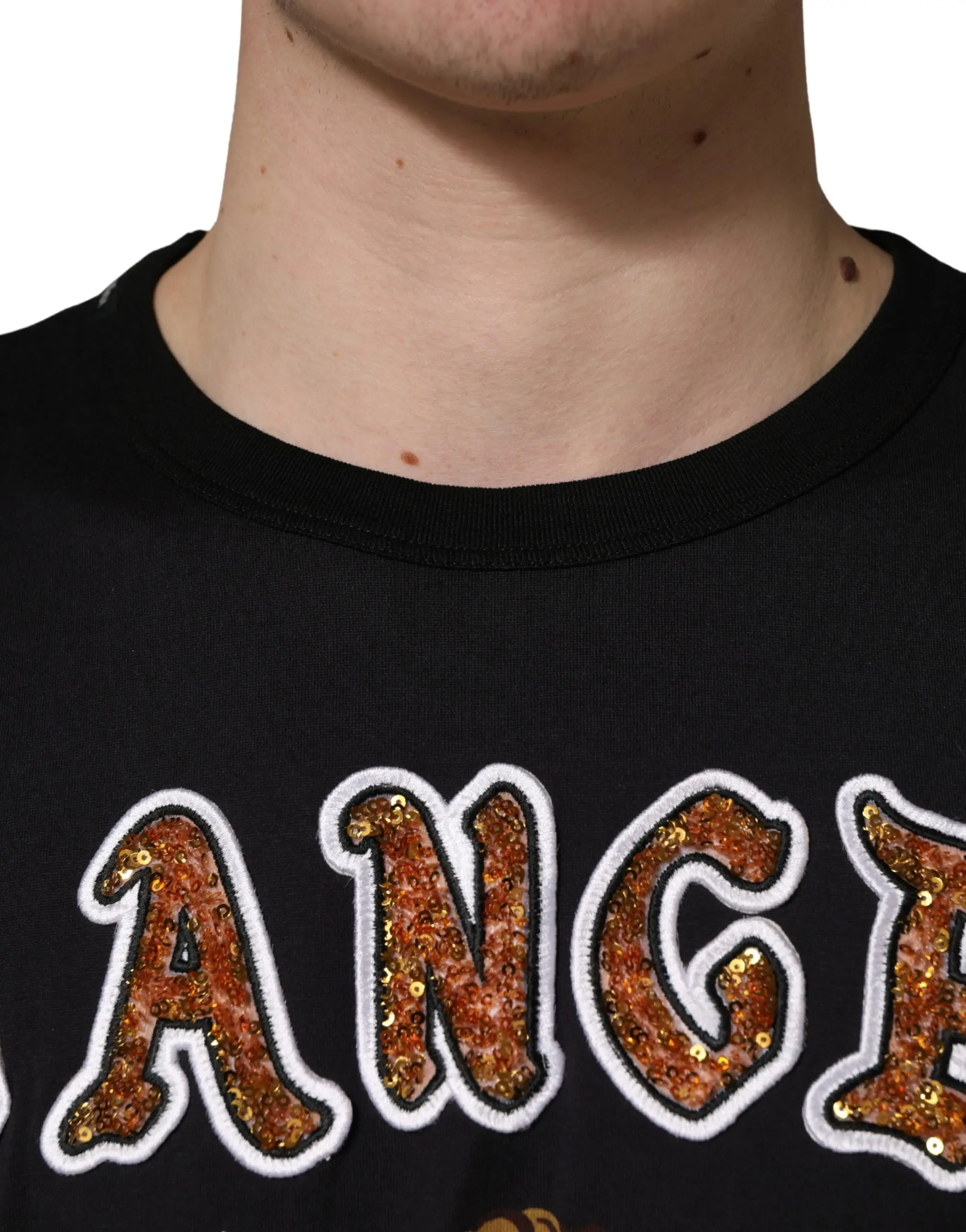 T-shirt Dolce & Gabbana Black Angel Print Cotton Crew Neck