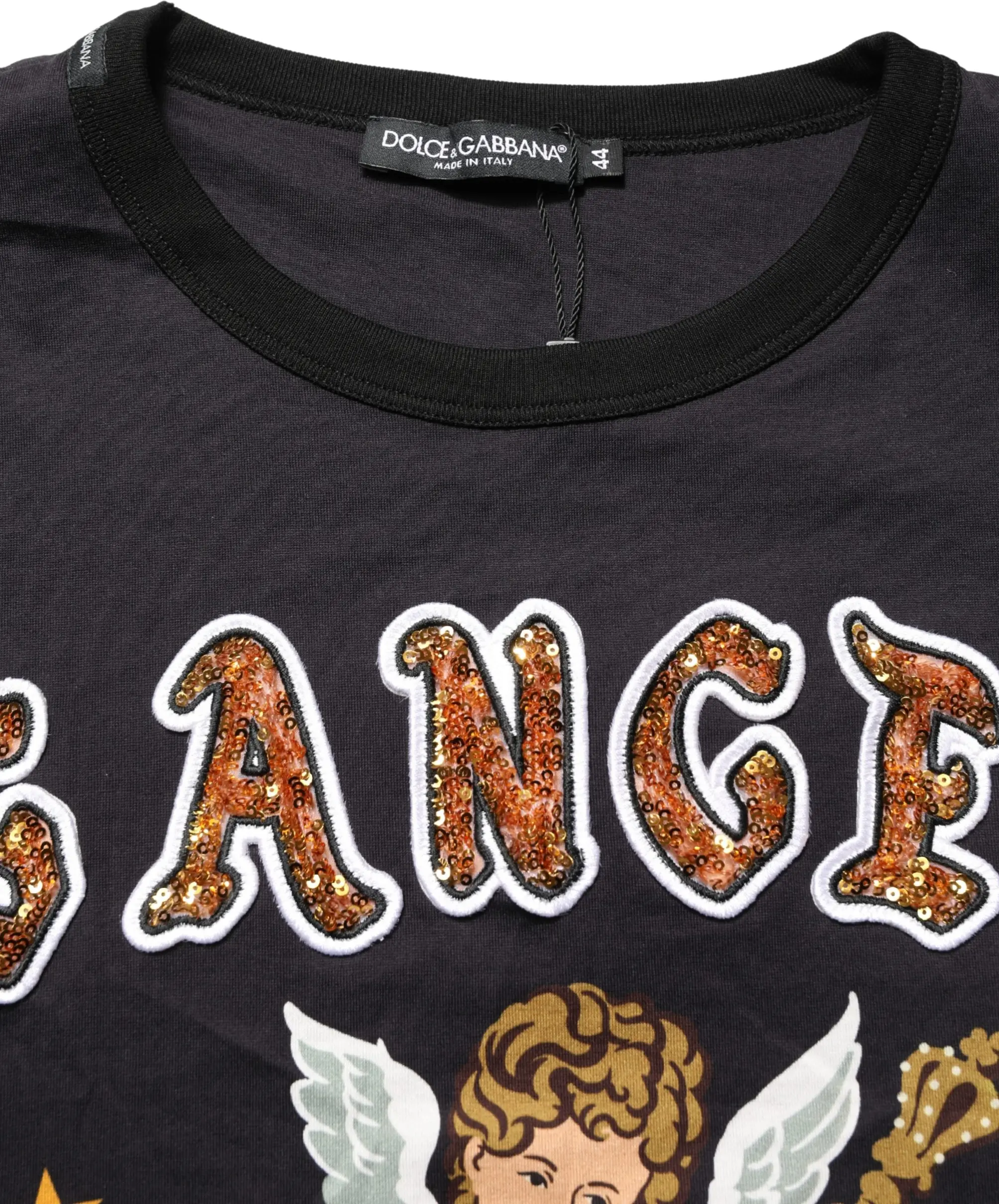 T-shirt Dolce & Gabbana Black Angel Print Cotton Crew Neck