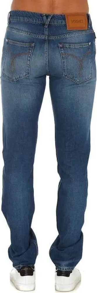 Blue Cotton Straight-Leg Jeans Versace