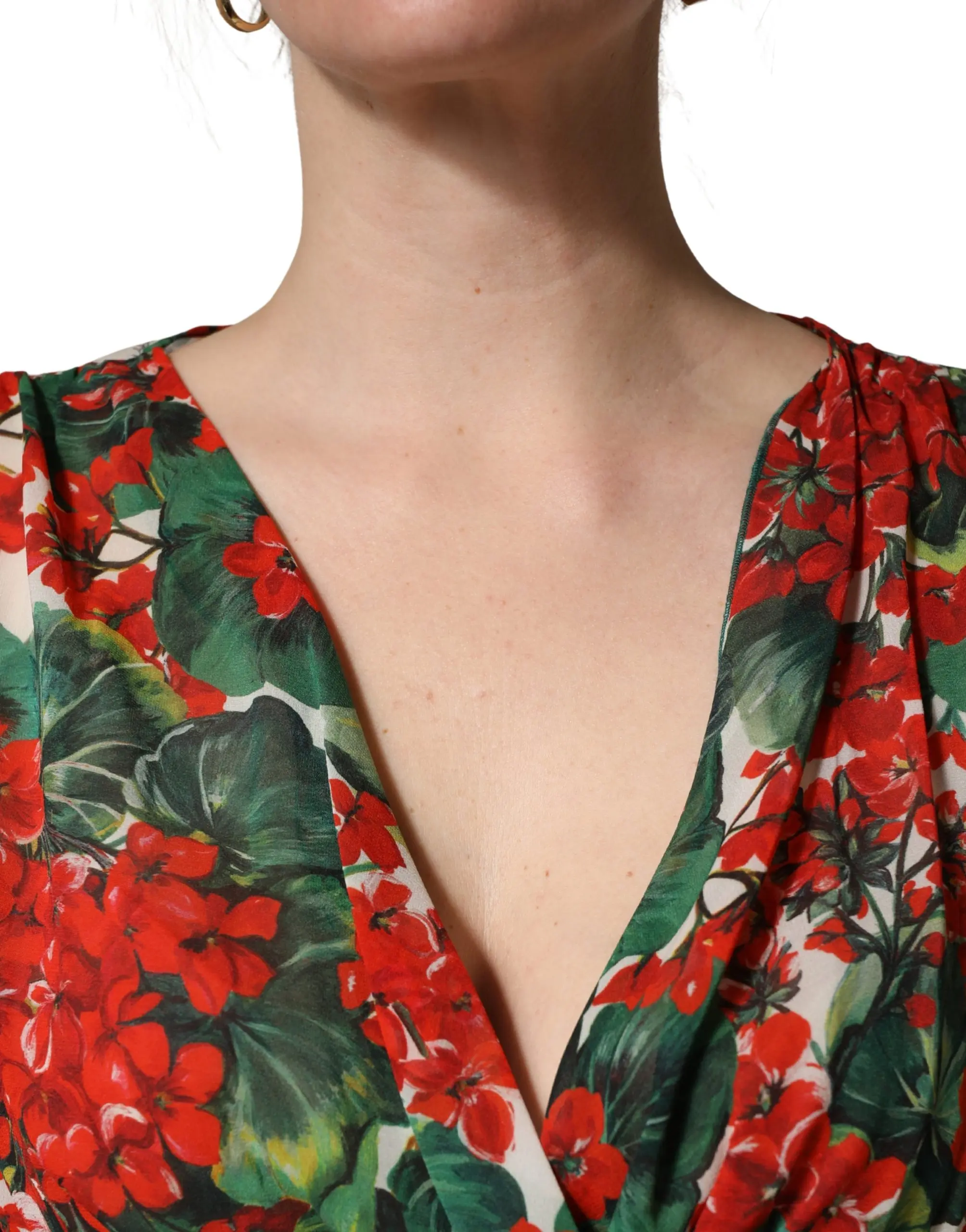 Multicolor Floral Long Sleeves V-neck Dress Dolce & Gabbana