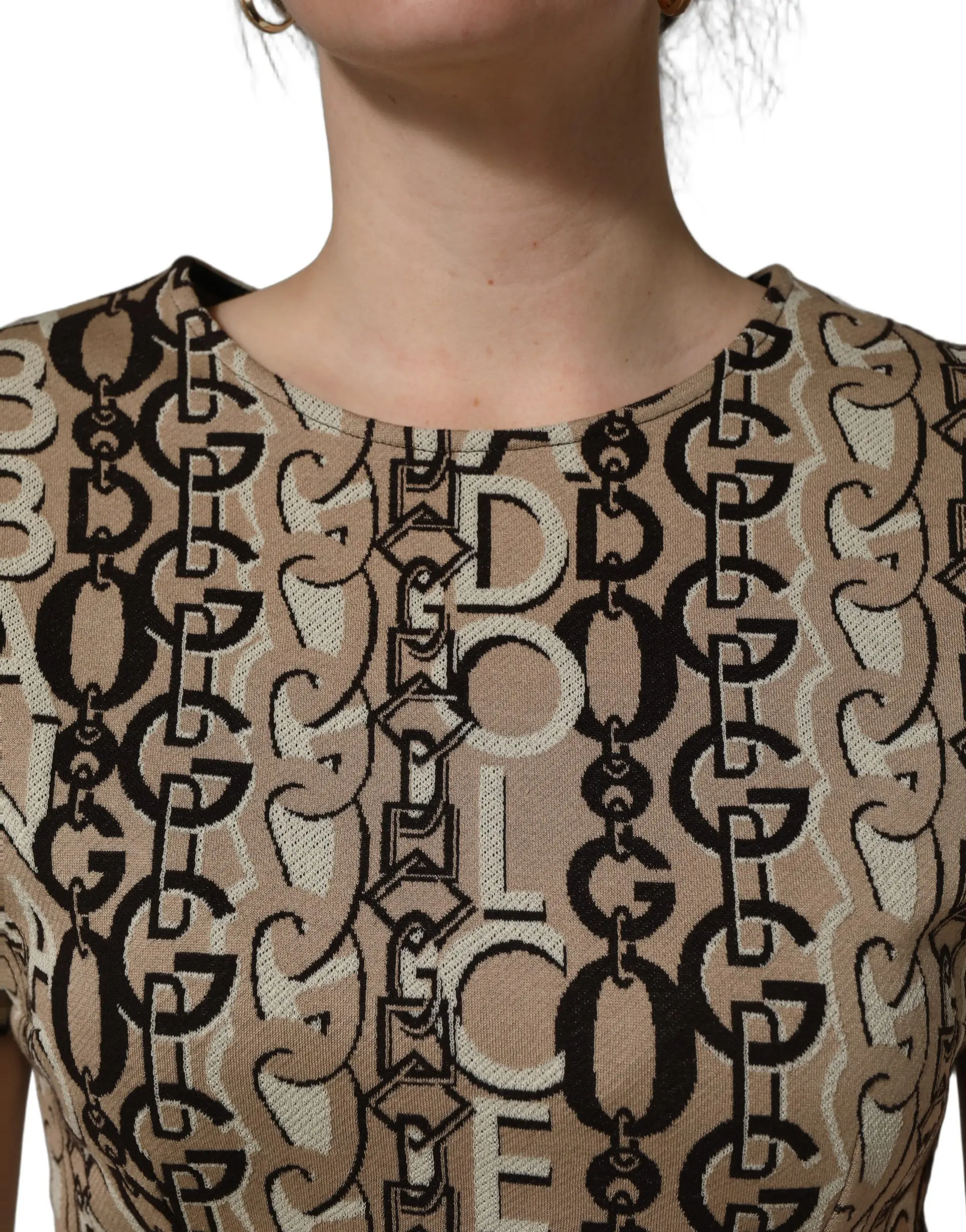 Koklik Kiyim Dolce & Gabbana Jigarrang DG Logo Zanjir Qisqa Yengli
