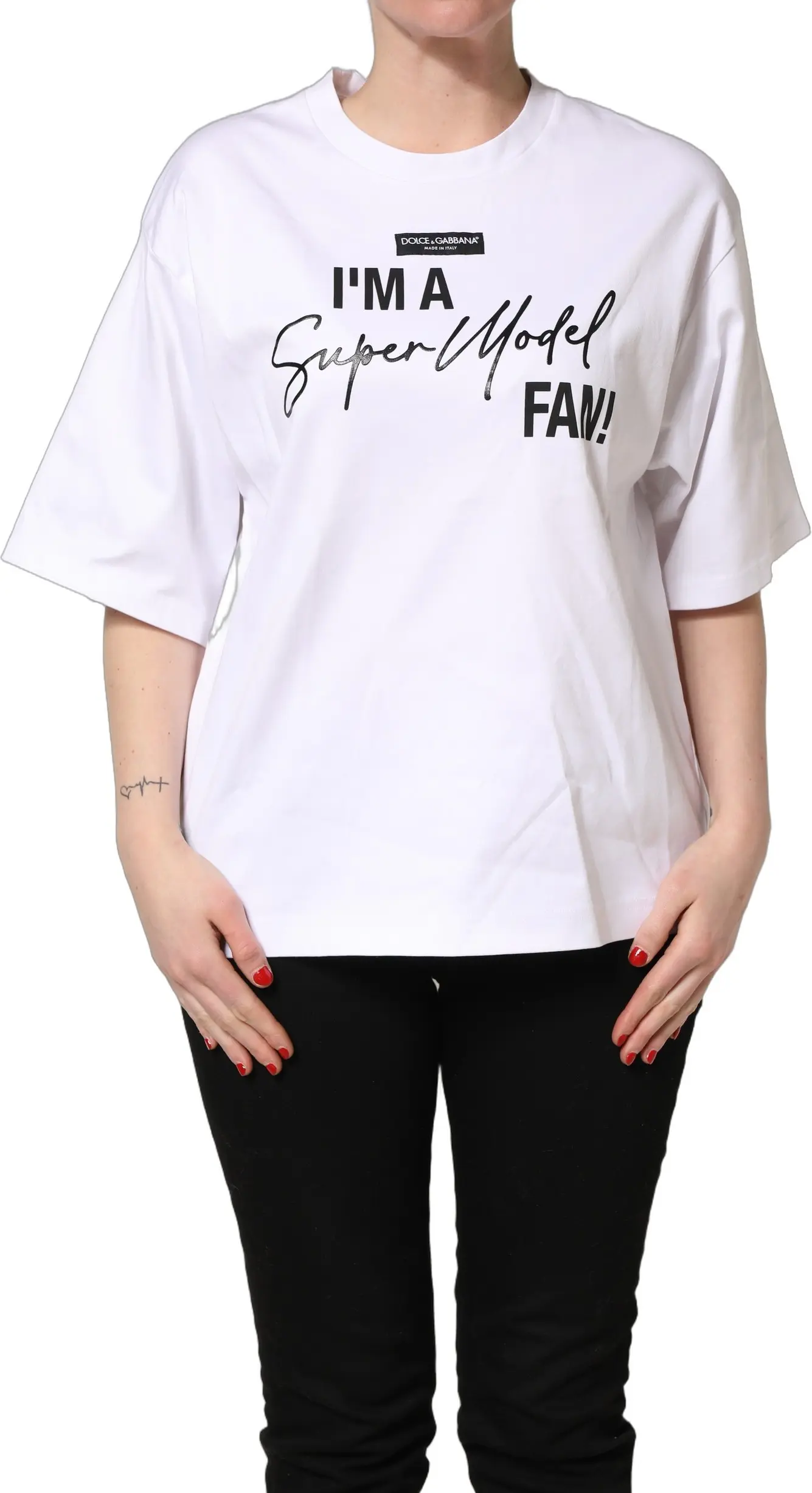 T-shirt White Dolce & Gabbana I'm a Super Model Fan Print Jersey