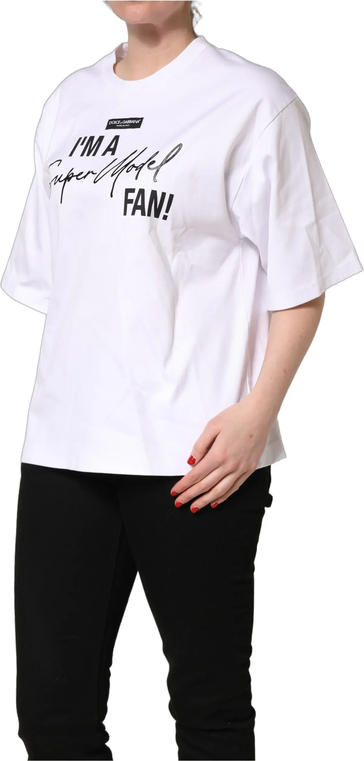 T-shirt White Dolce & Gabbana I'm a Super Model Fan Print Jersey