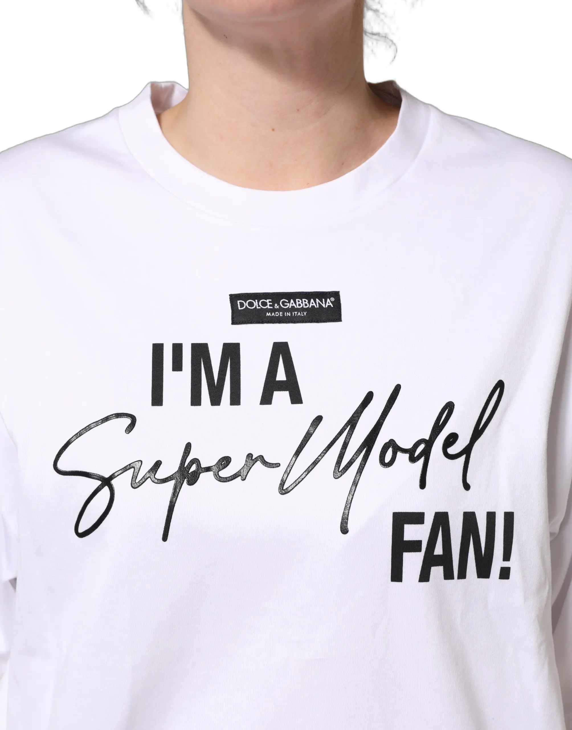 T-shirt White Dolce & Gabbana I'm a Super Model Fan Print Jersey