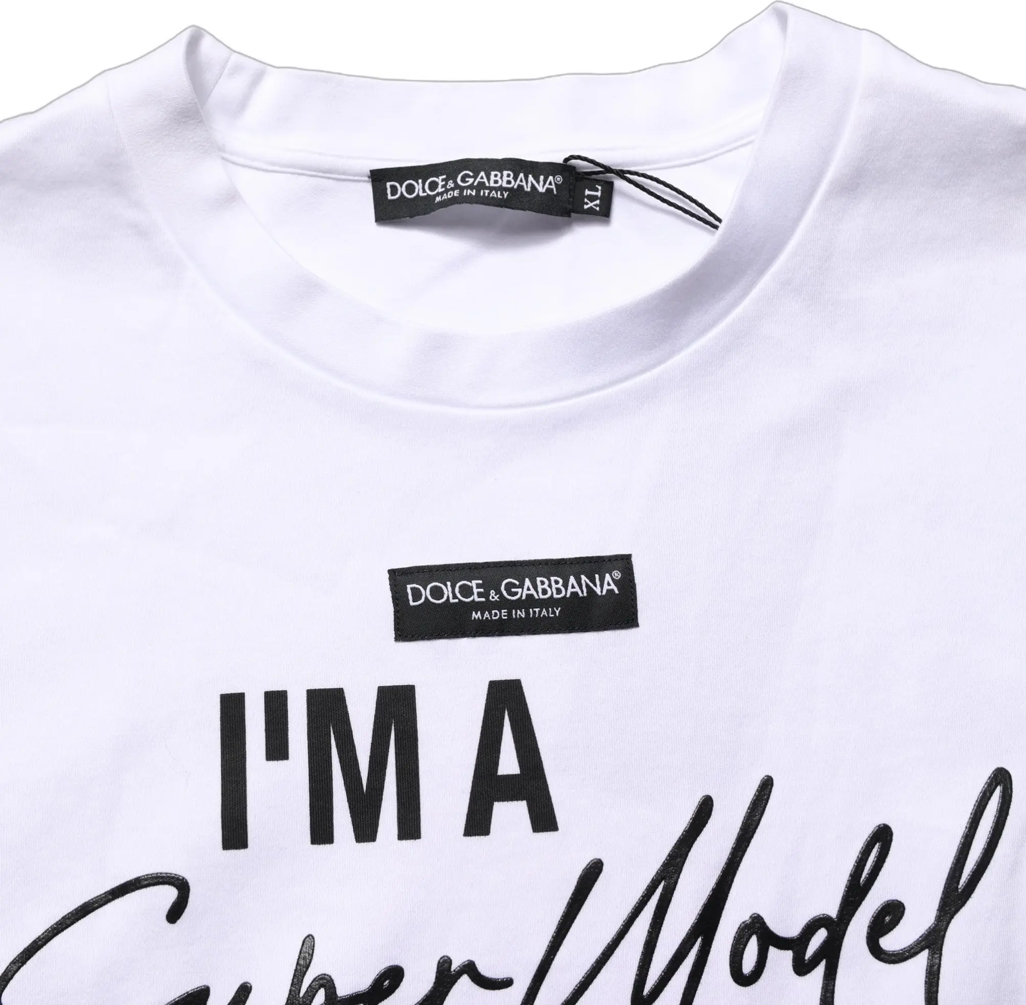 T-shirt White Dolce & Gabbana I'm a Super Model Fan Print Jersey
