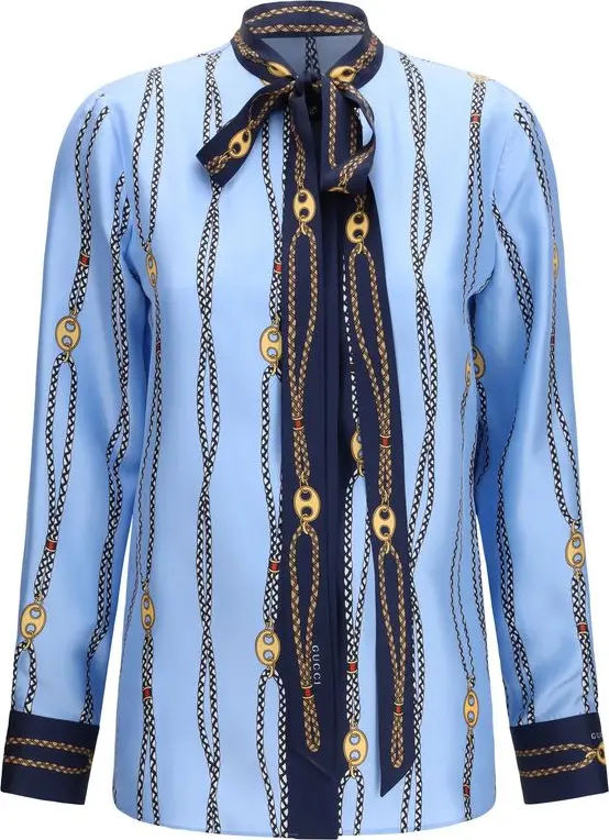 Shirt Gucci Blue Silk Pattern Shirt