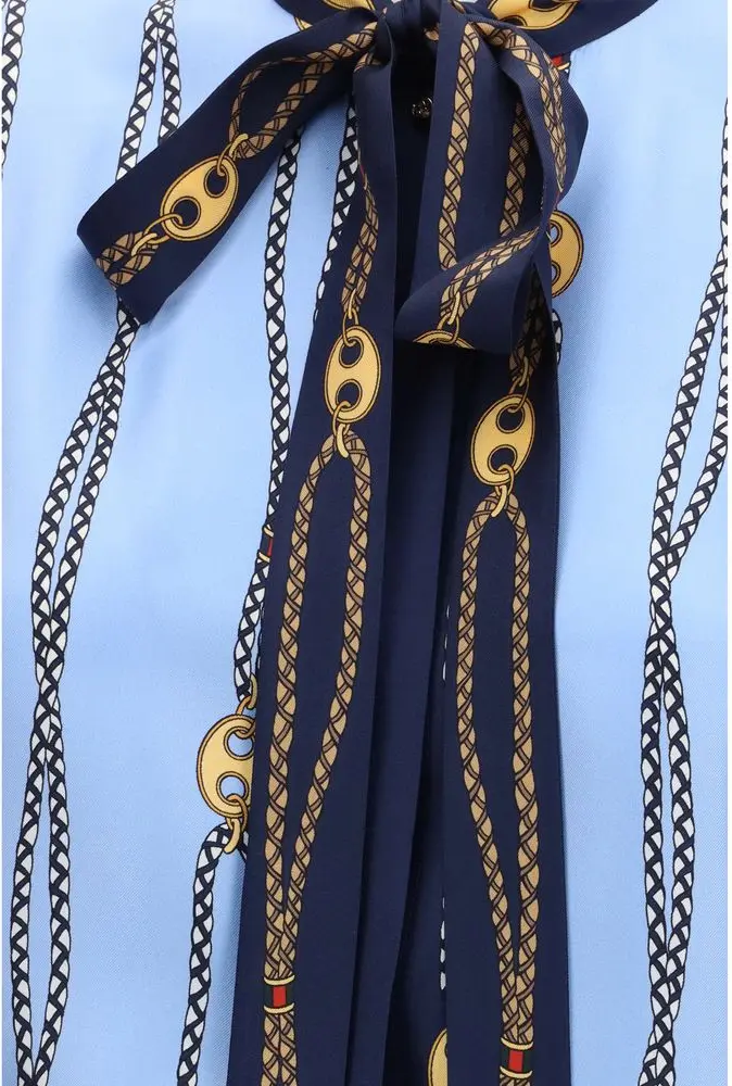 Ko'ylak Gucci Moviy Ipak Naqshli Ko'ylak