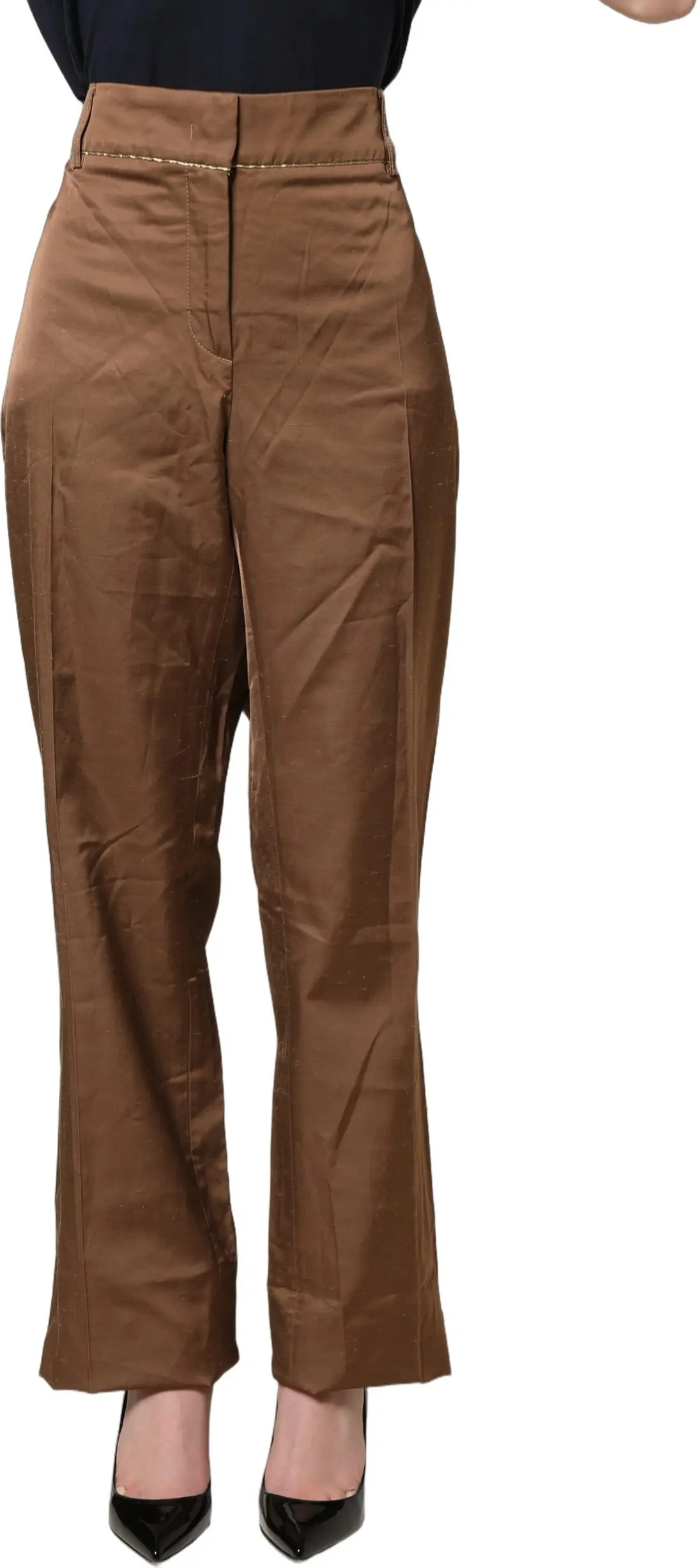 Trouser Pants Brown High Waist Flared by cavalli CLASS