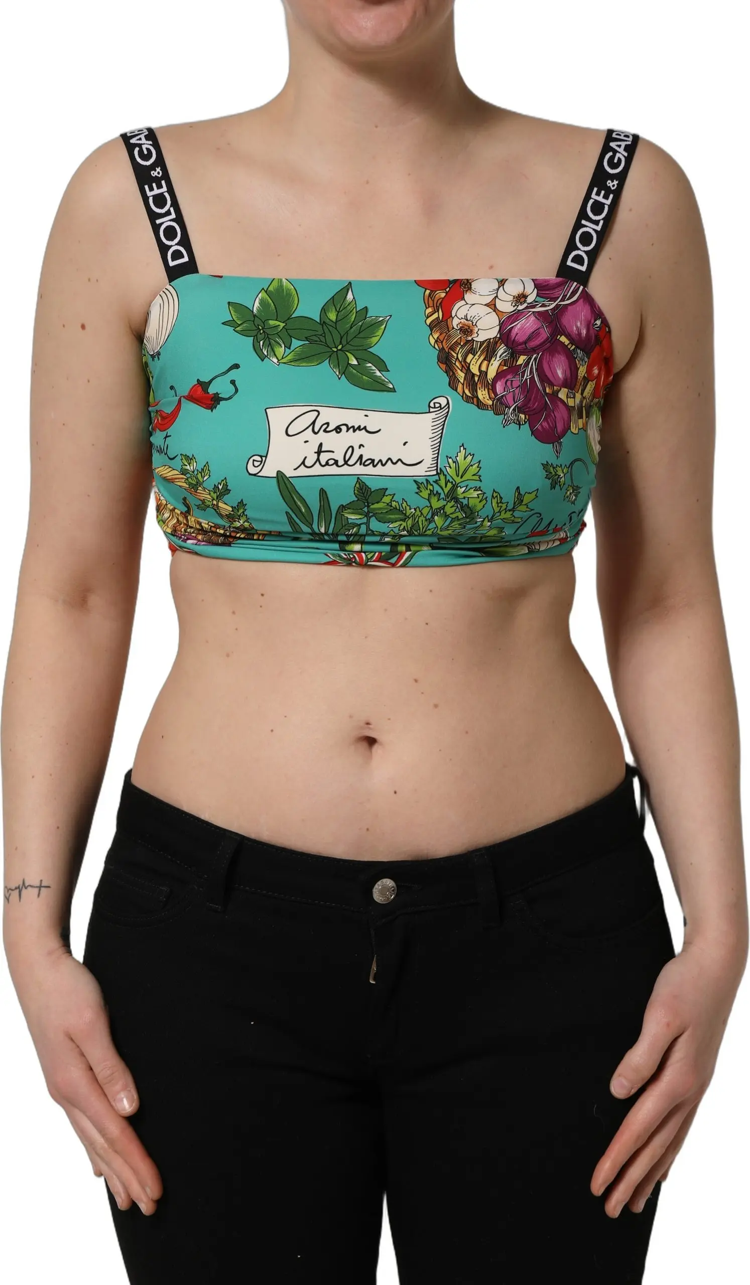 Dolce & Gabbanaturquoise sabzavot naqshli ipakdan qisqa ustki tank top
