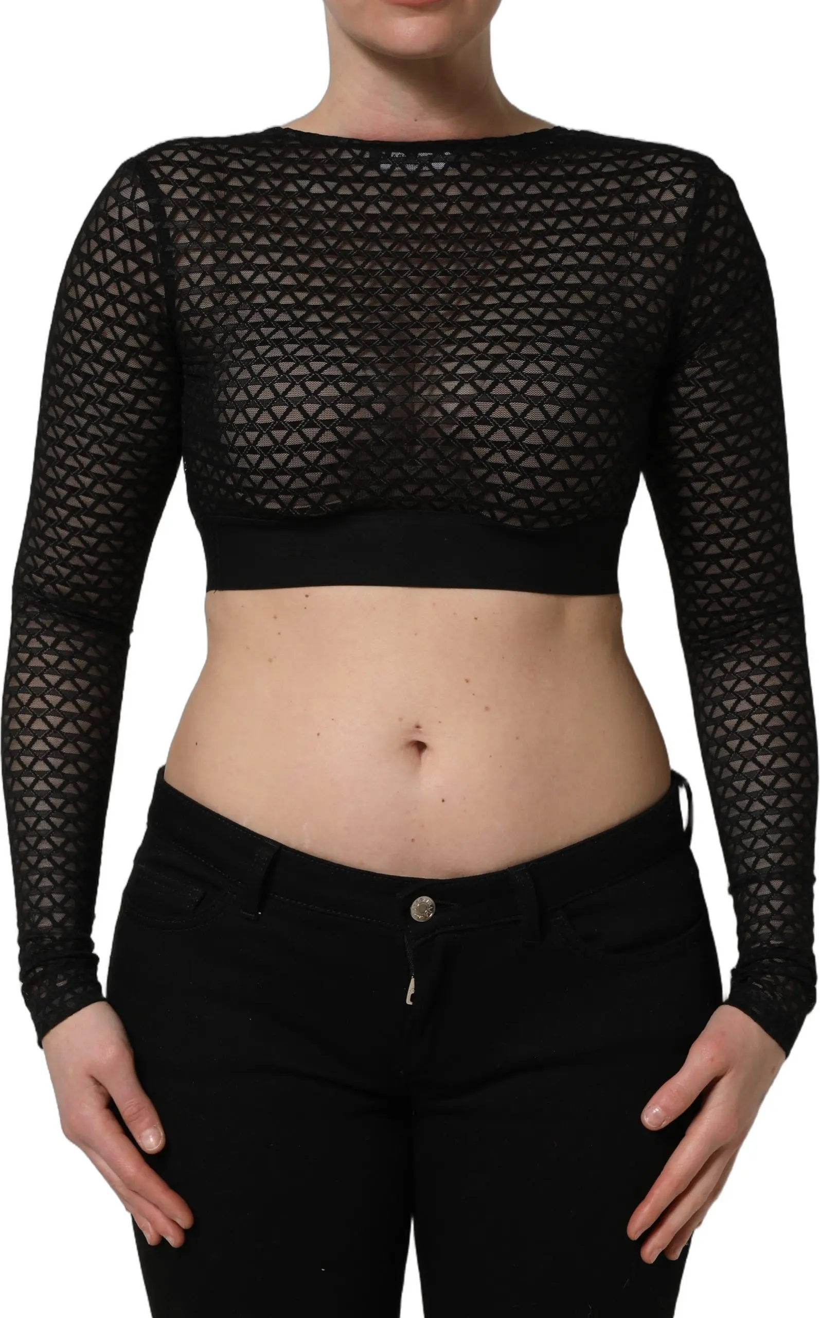Black Nylon Cropped Top by Dolce & Gabbana