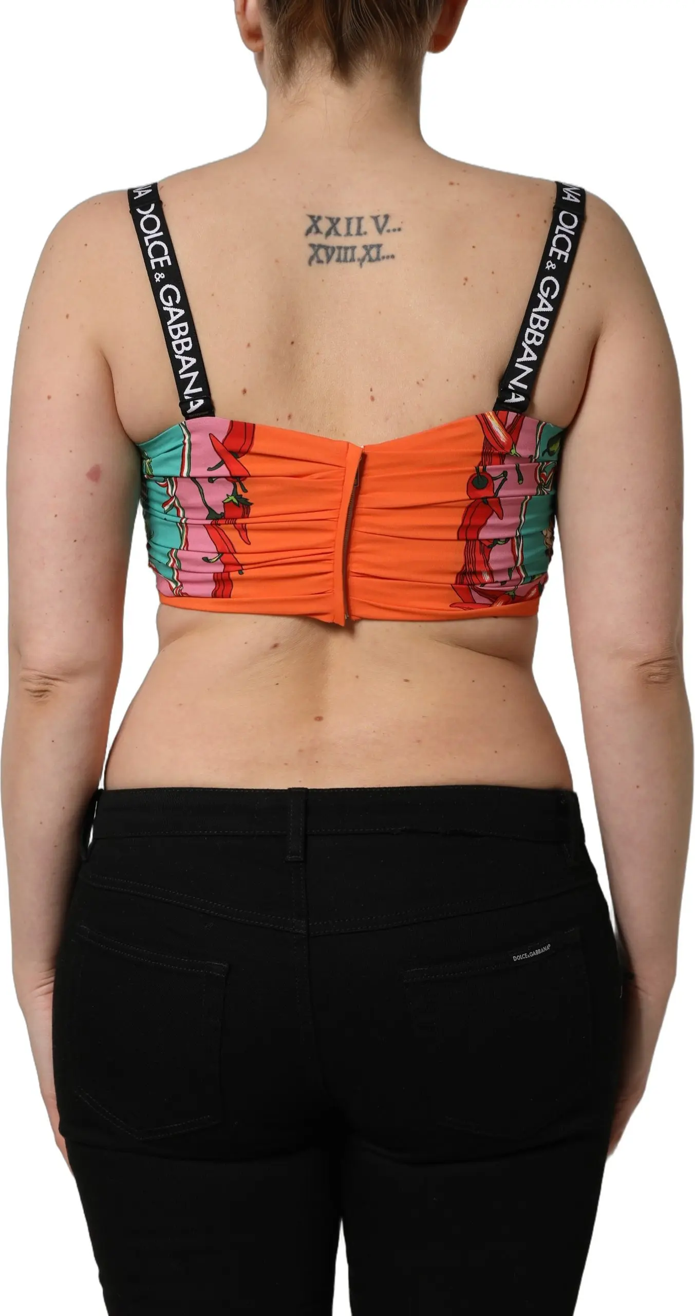 Turquoise Vegetable Print Silk Crop Tank Top Dolce & Gabbana
