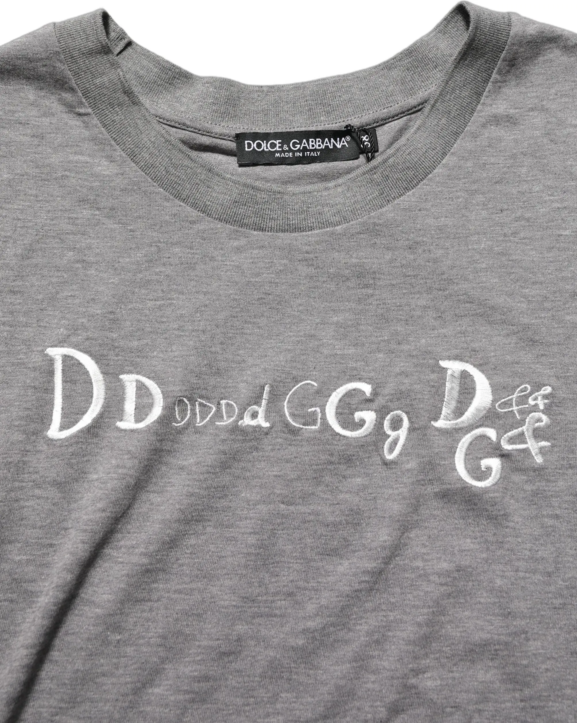 T-shirt Dolce & Gabbana Gray Logo Embroidery Short Sleeve T-shirt