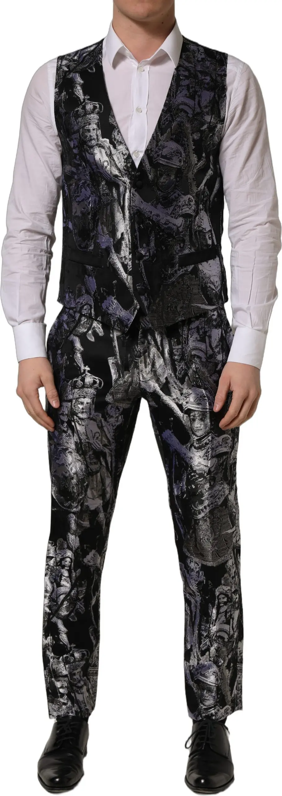 3-Piece Suit Dolce & Gabbana Black Jacquard Slim Fit Formal