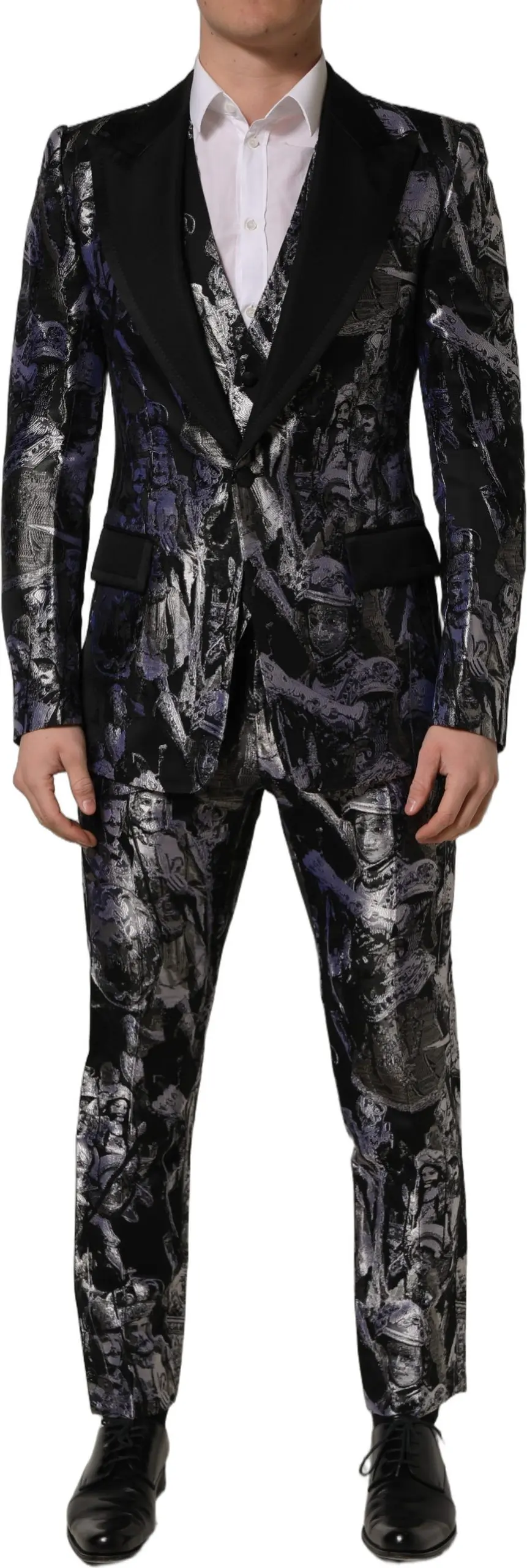 3-Piece Suit Dolce & Gabbana Black Jacquard Slim Fit Formal