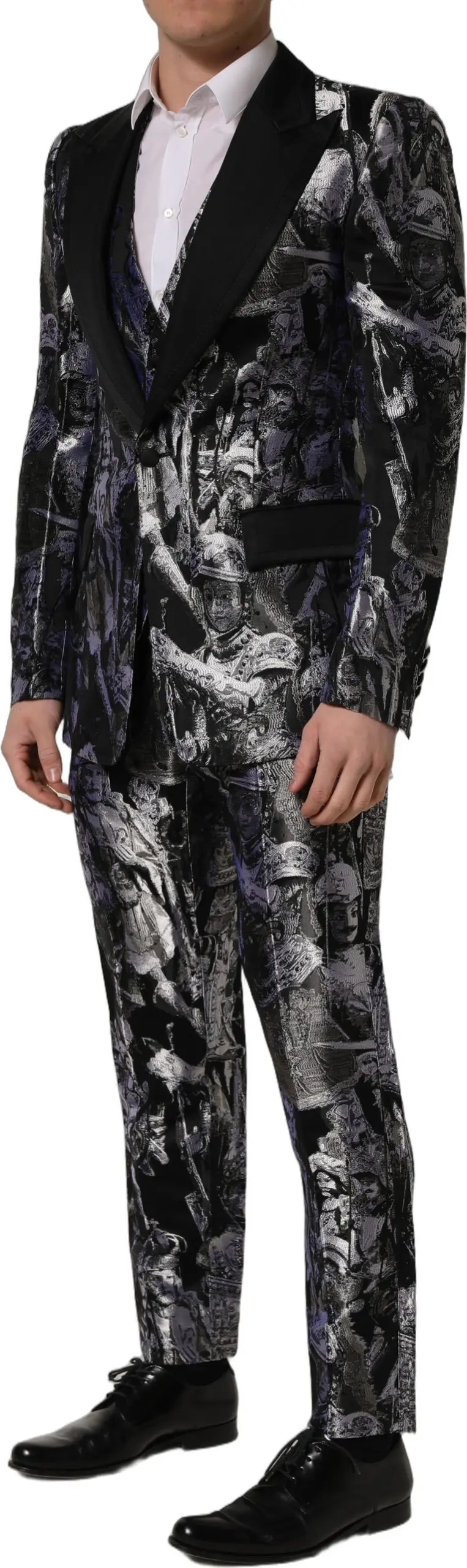 3-Piece Suit Dolce & Gabbana Black Jacquard Slim Fit Formal