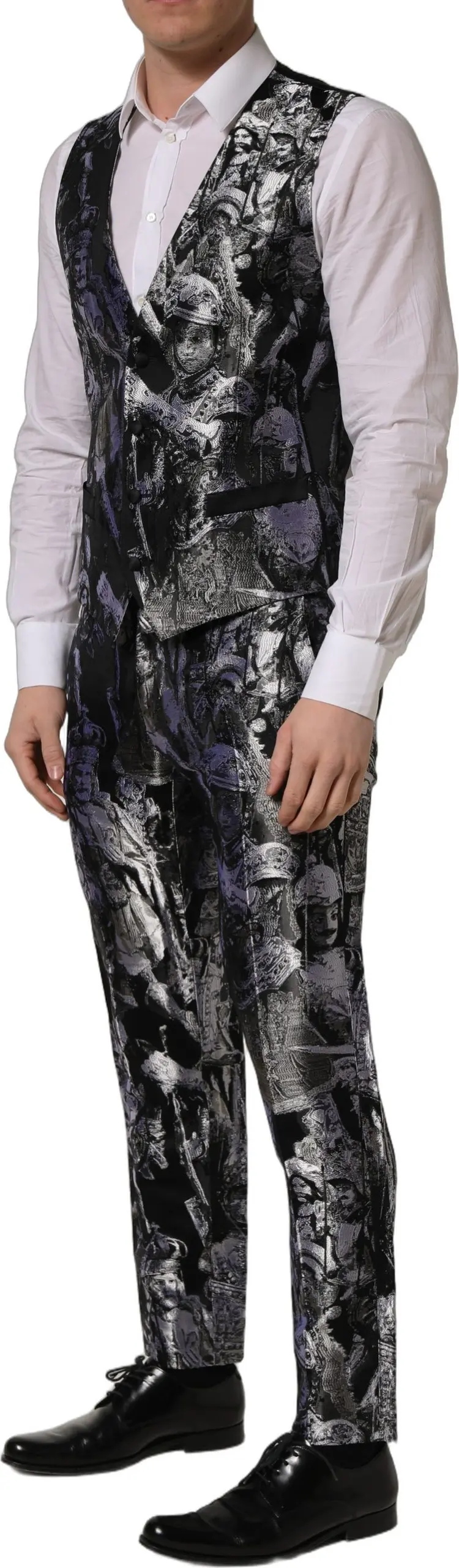 3-Piece Suit Dolce & Gabbana Black Jacquard Slim Fit Formal