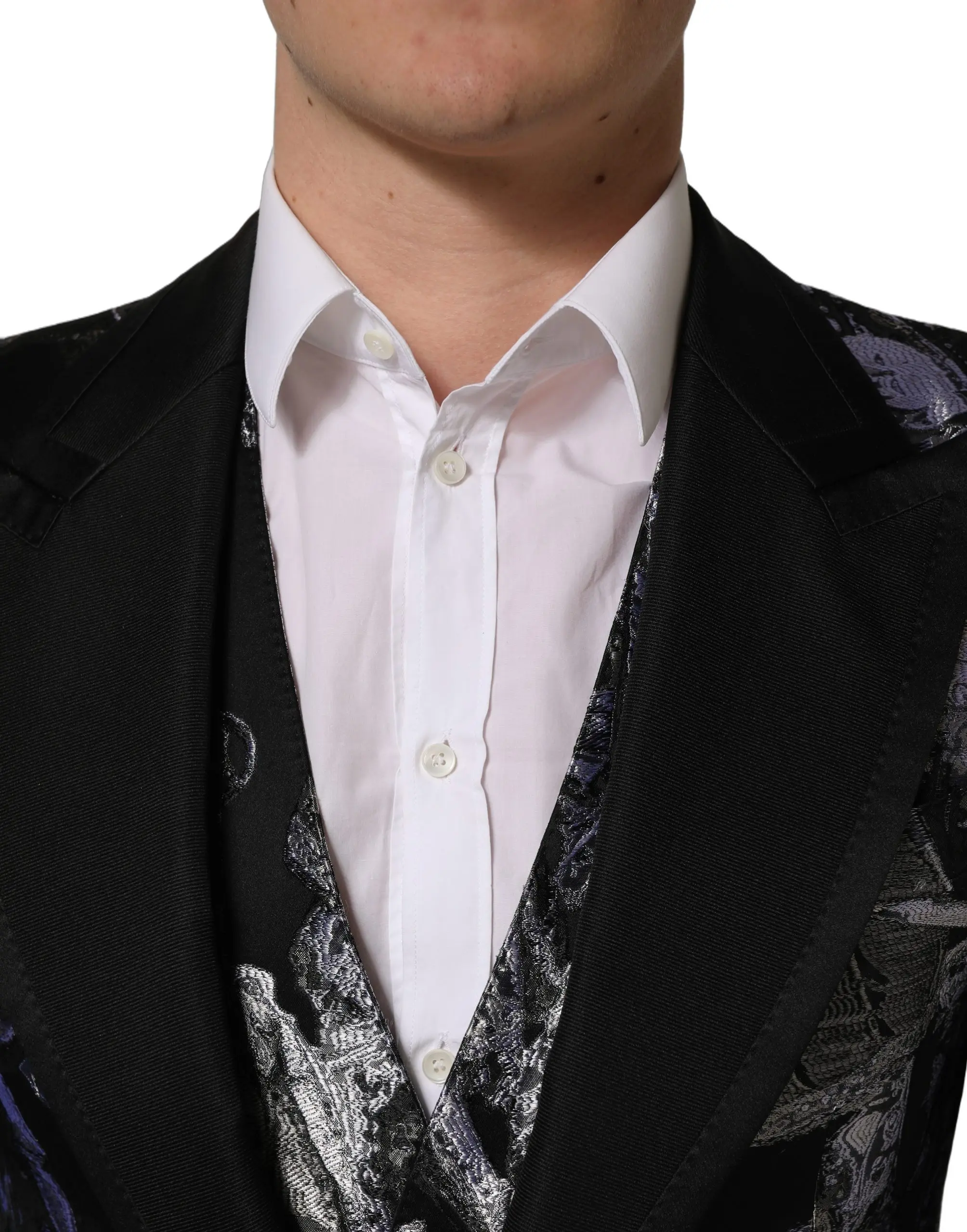 3-Piece Suit Dolce & Gabbana Black Jacquard Slim Fit Formal