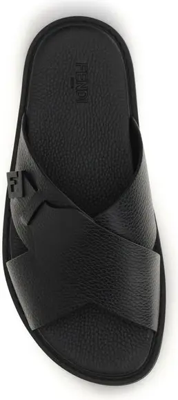 Sandals Fendi Black Calf Leather Bos Taurus Flat Sandals