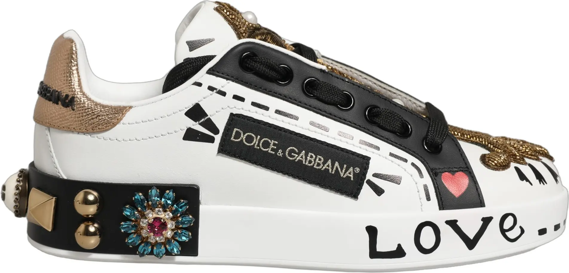 White Gold Studded Portofino Sneakers Shoes Dolce & Gabbana