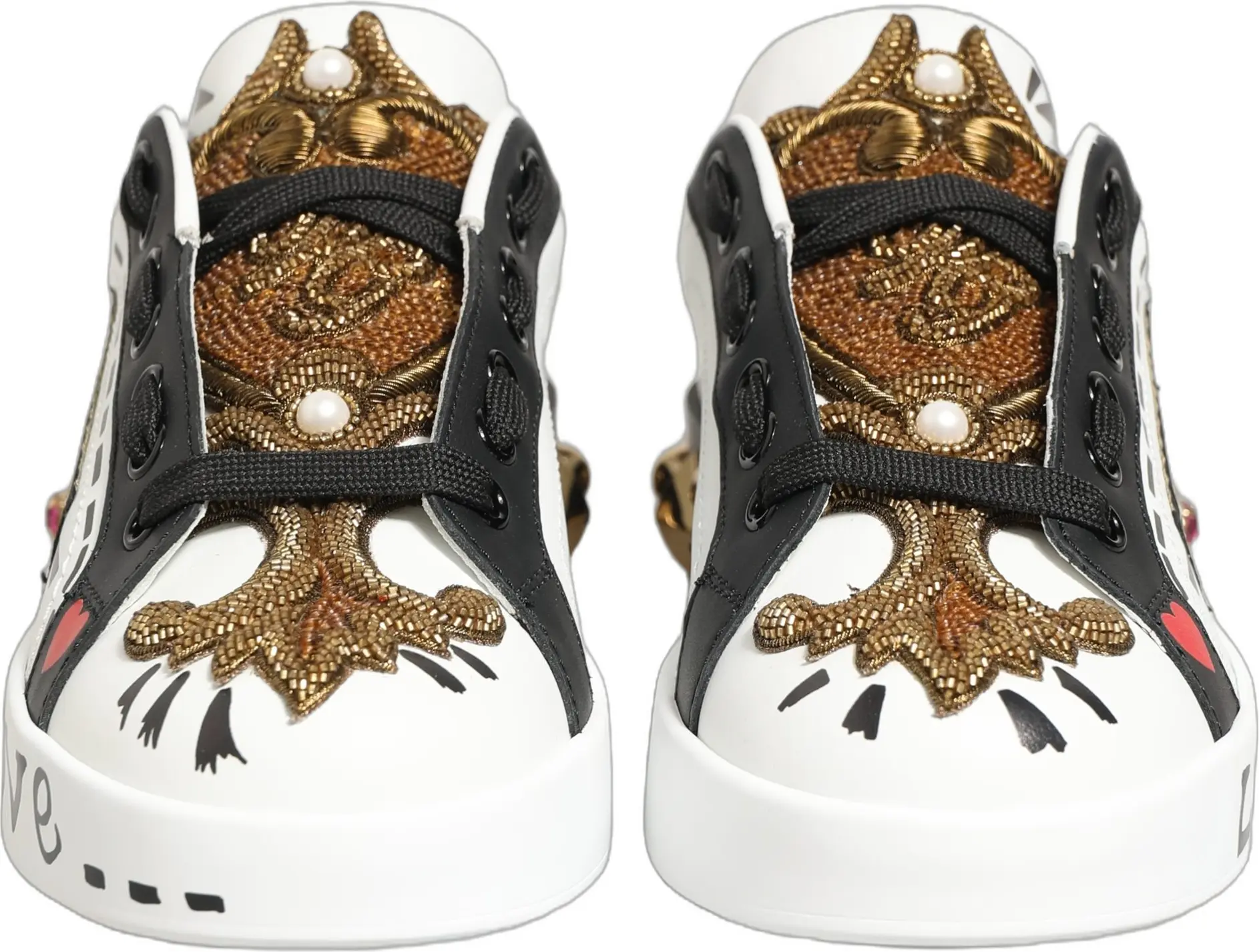 White Gold Studded Portofino Sneakers Shoes Dolce & Gabbana