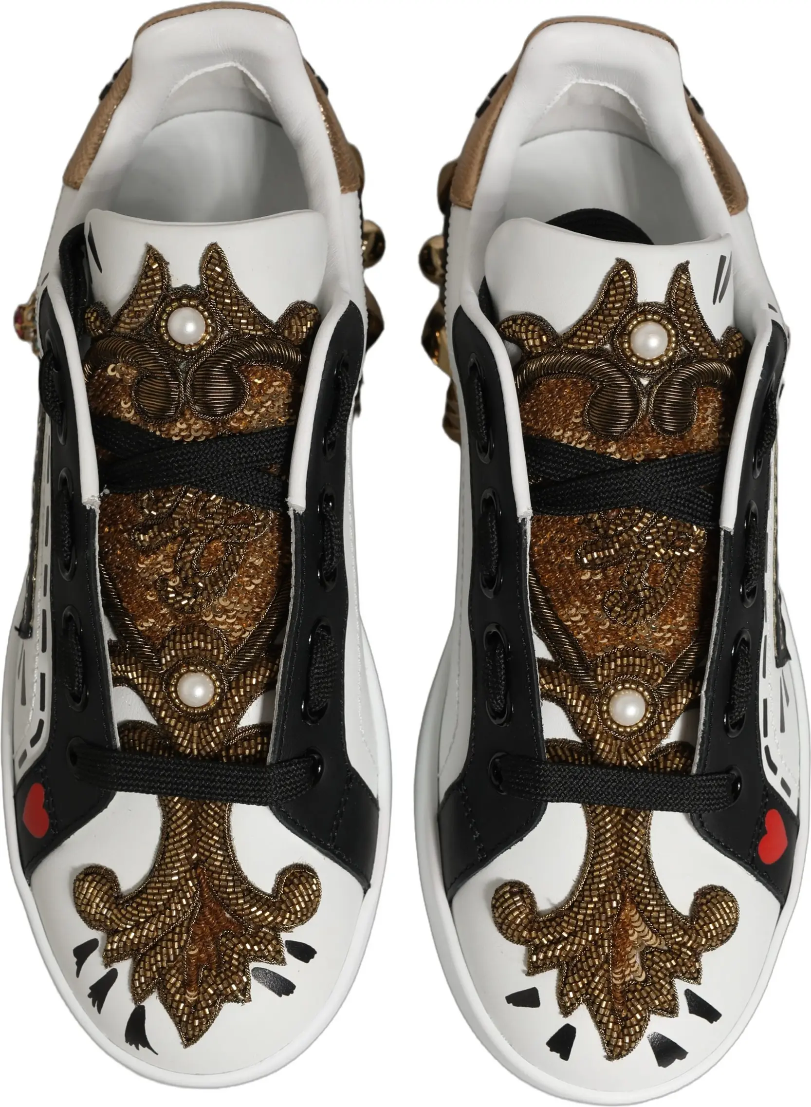 White Gold Studded Portofino Sneakers Shoes Dolce & Gabbana