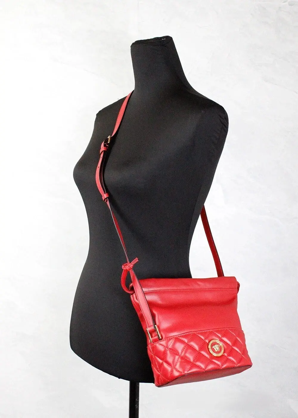 Handbag Versace Red Quilted Leather Drawstring Shoulder Bag