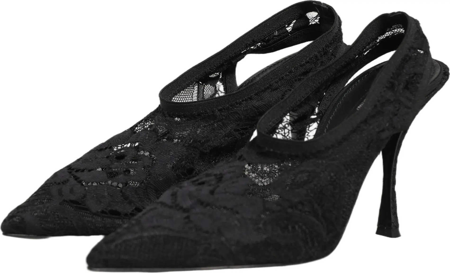 Pumps Shoes Dolce & Gabbana Black Lace Pointed Toe Slingback