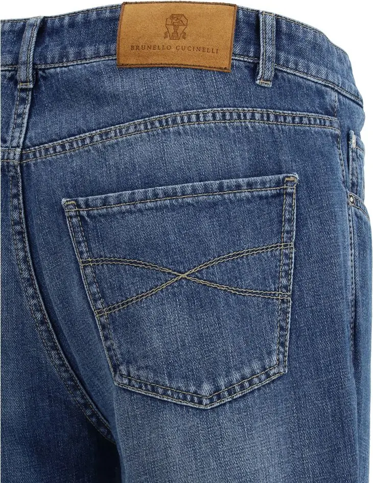 Blue Cotton Straight-Leg Jeans Brunello Cucinelli
