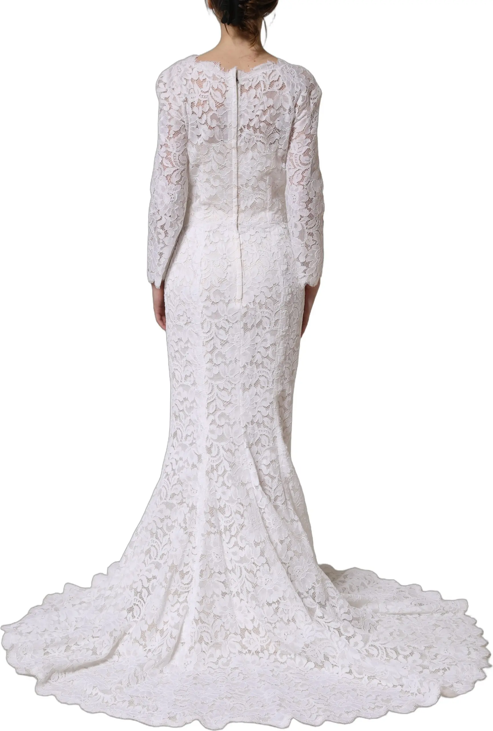 Платье Dolce & Gabbana белое с цветочным кружевом, длинное платье-русалка