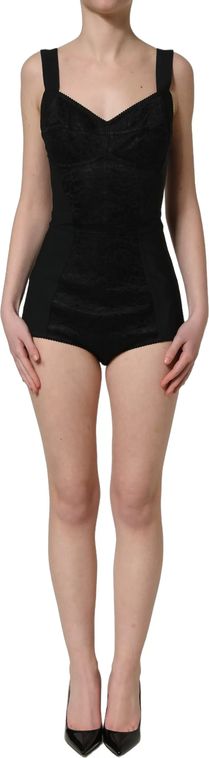 Боди Dolce & Gabbana Чёрное боди-корсет с цветочным кружевом