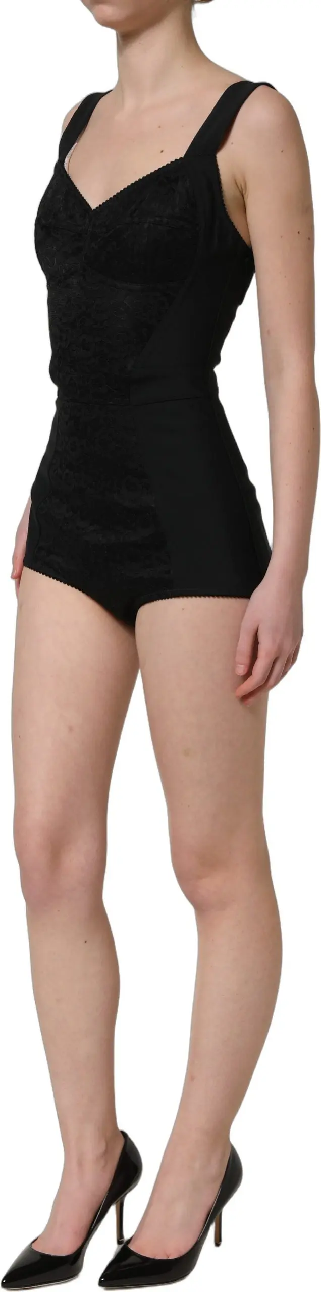 Боди Dolce & Gabbana Чёрное боди-корсет с цветочным кружевом