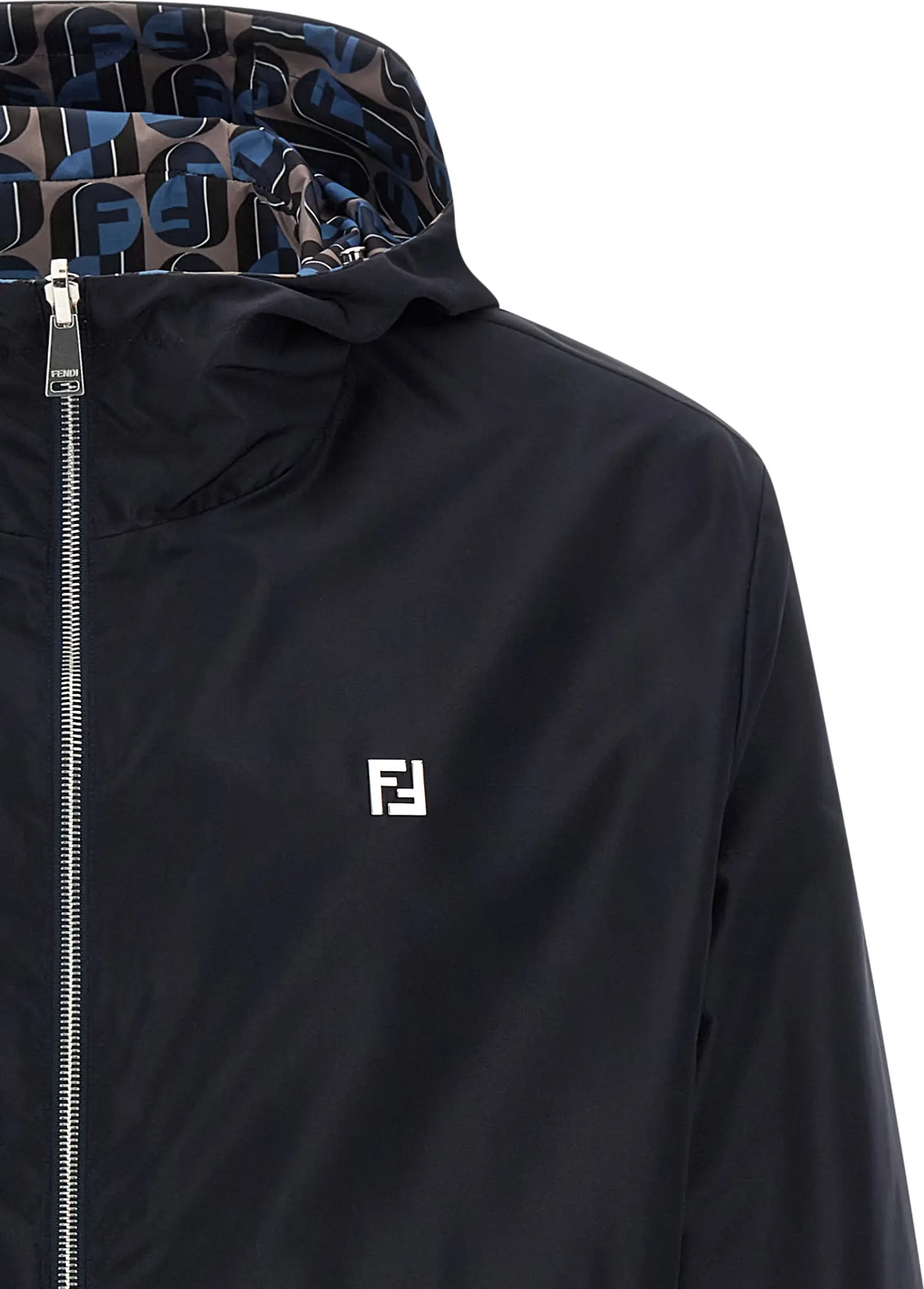 Blue Polyester Shell Jacket Fendi