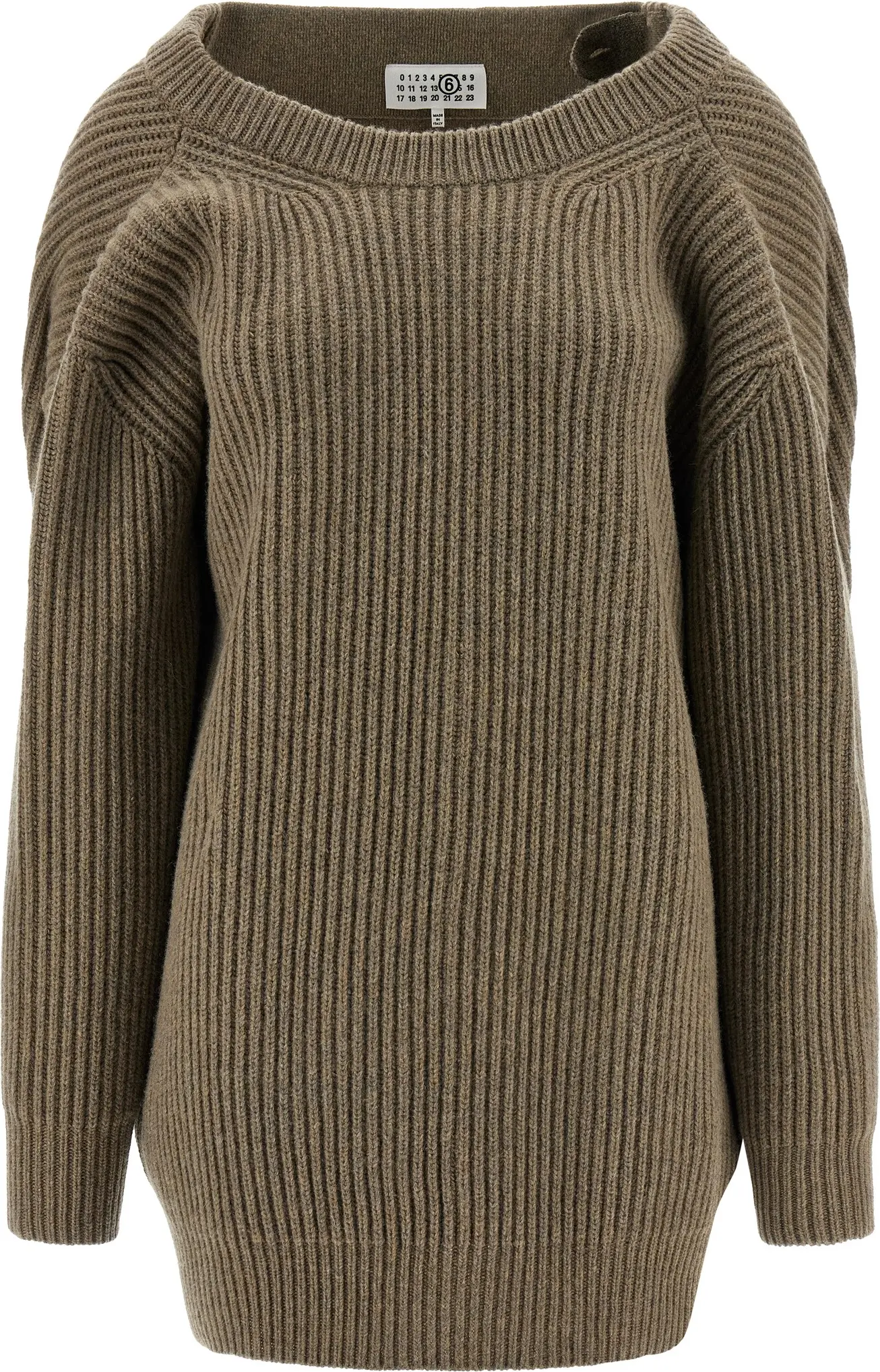 Короткое платье MM6 Maison Margiela из натуральной шерсти бежевого цвета