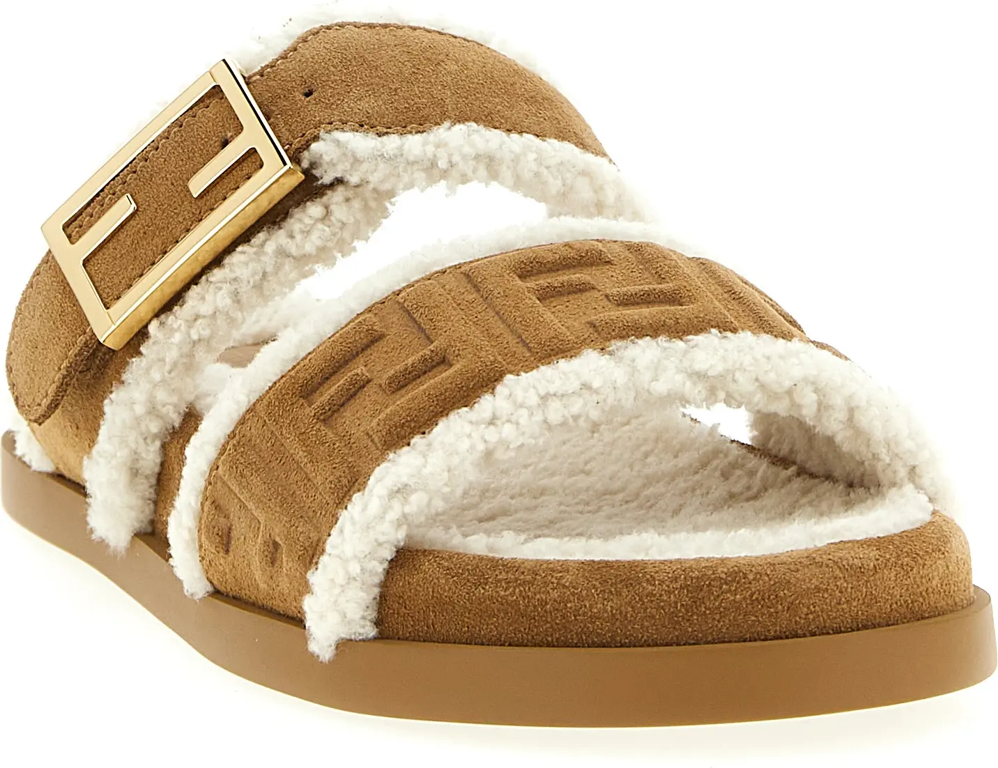 Sandals Fendi Beige Calfskin Slides