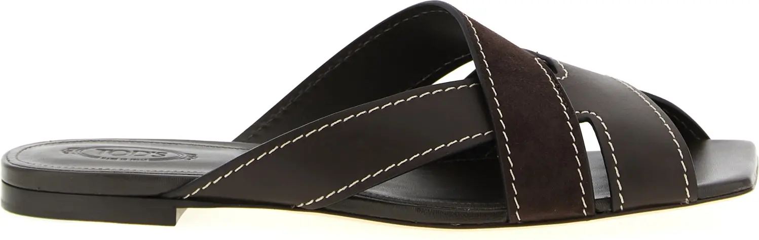 Brown Calfskin Slides Tods