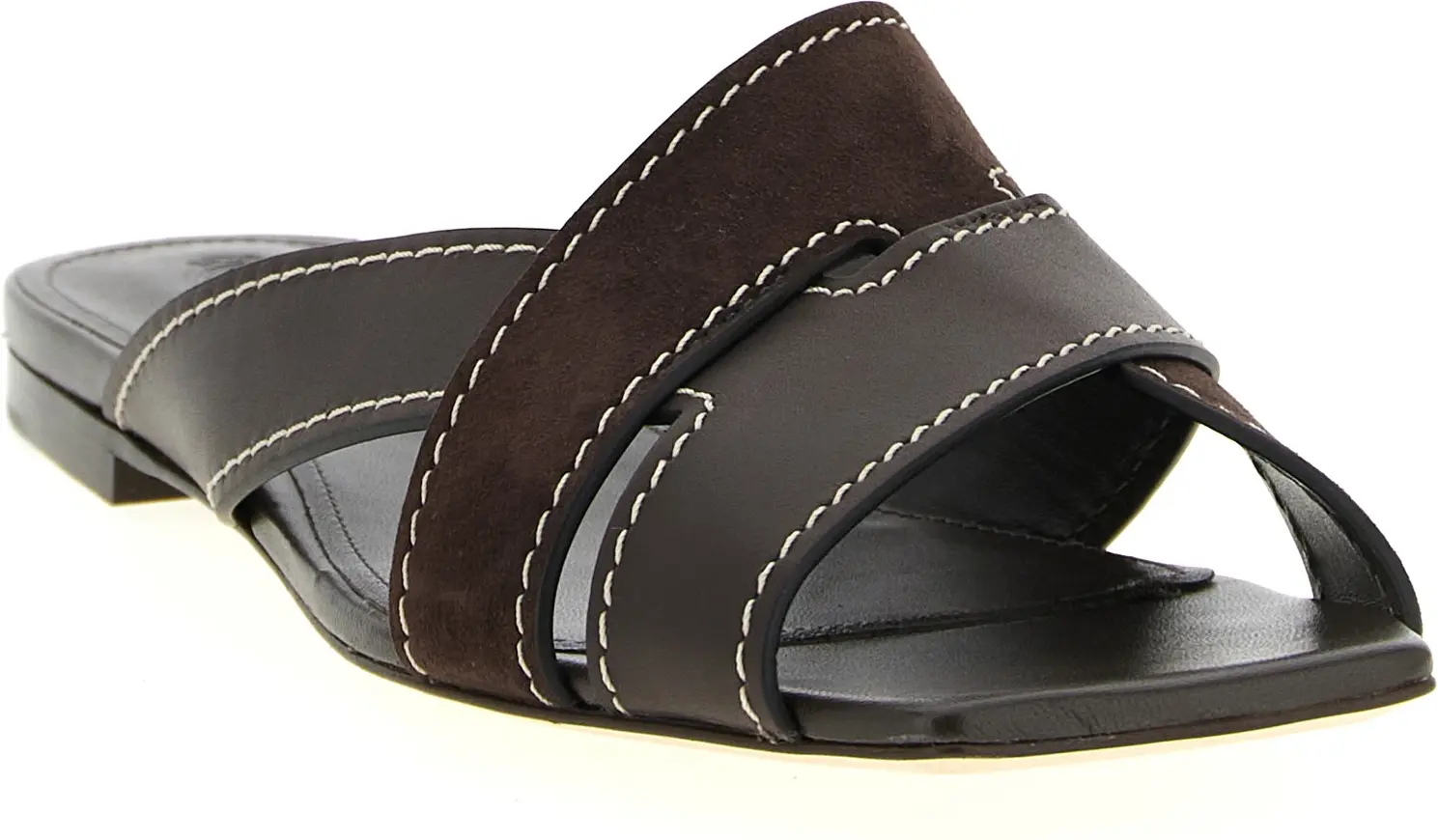 Коричневые шлёпанцы из телячьей кожи Tods