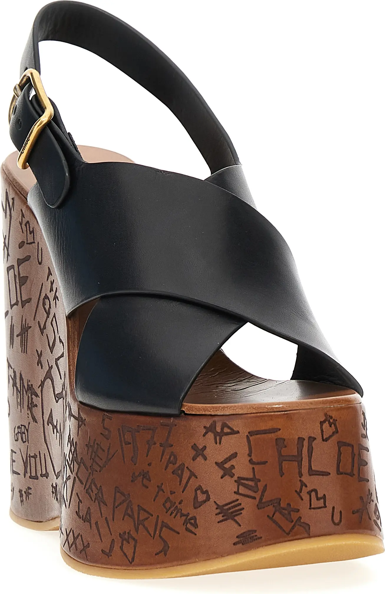 Sandals Chloe Black Calfskin Wedge Sandals