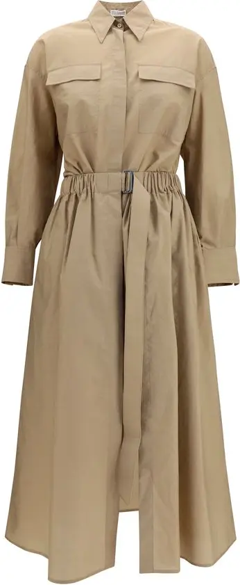 Beige Cotton Casual Dress Brunello Cucinelli