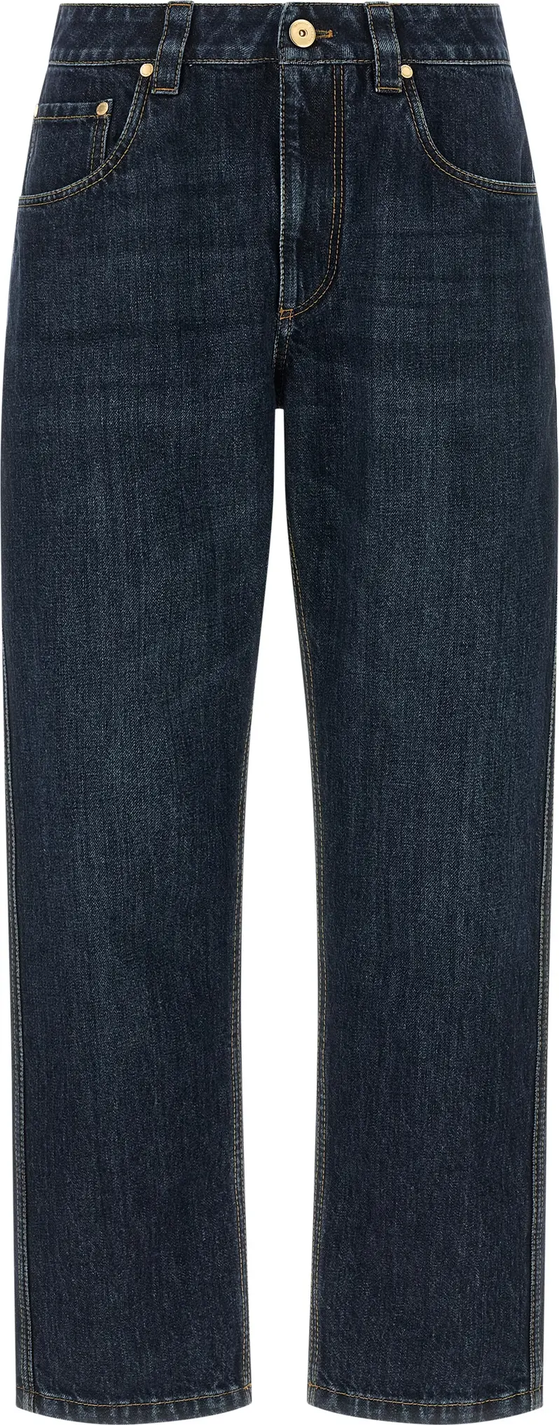 Blue Cotton Straight-Leg Jeans by Brunello Cucinelli